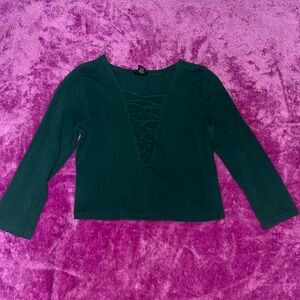 Forever 21 Green Long Sleeve Crop Top with Cut Outs